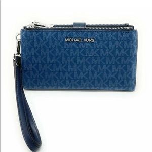 Michael Kors Jet Set Travel Large Double-Zip Wristlet Blue Signature